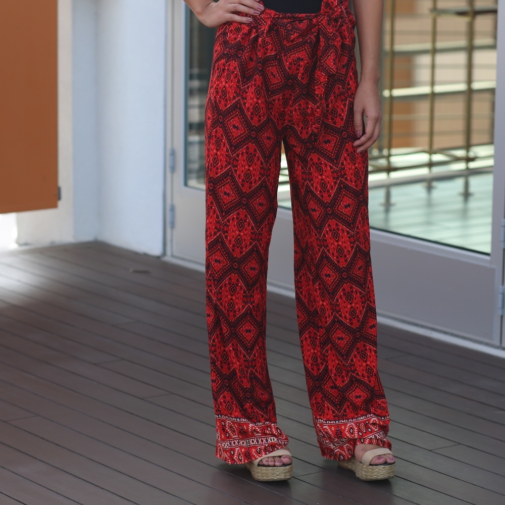 Red wide leg printed pants
